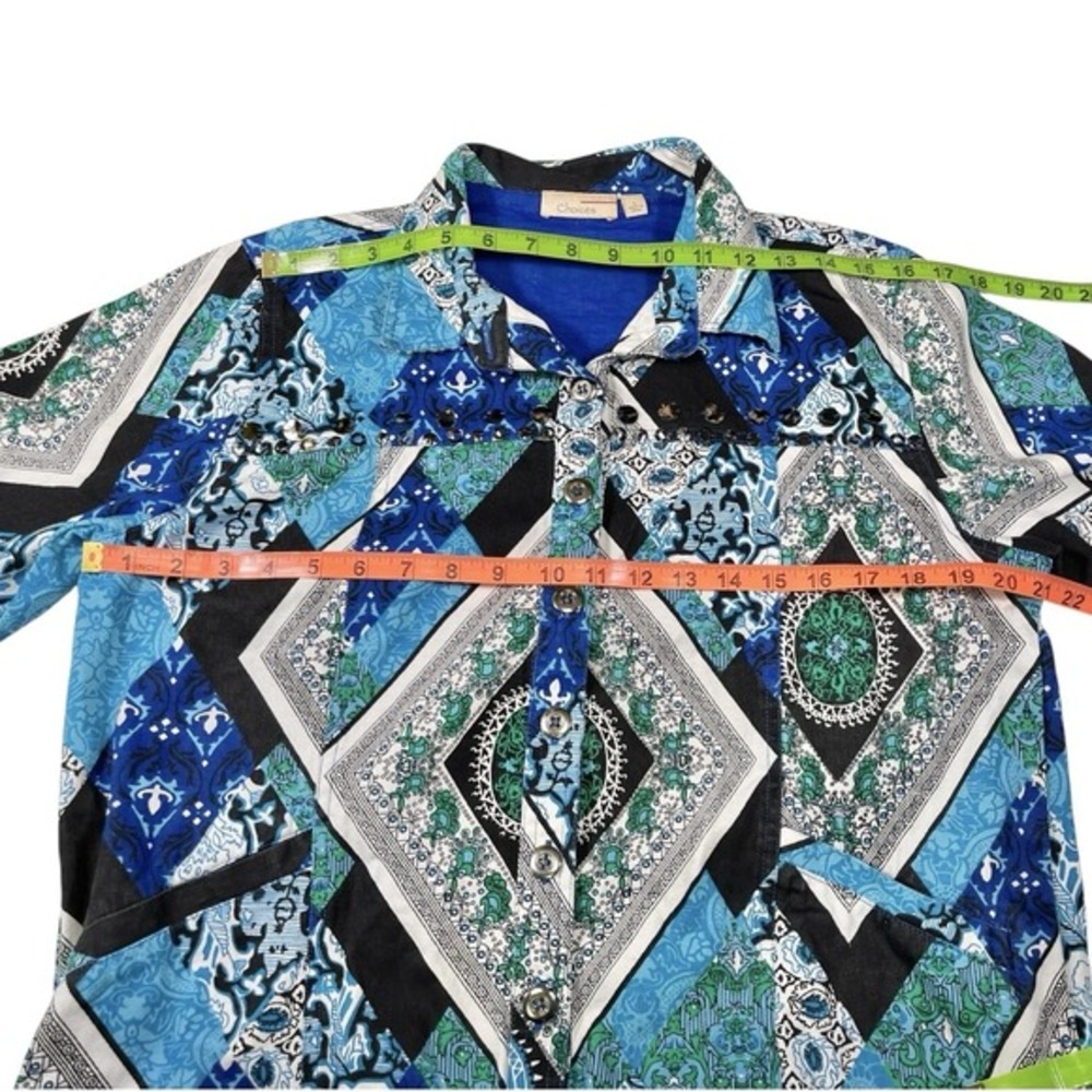 Choices‎ L Blue Patchwork Button Front Jacket Sequin Embellished Boho Eclectic - Picture 4 of 8